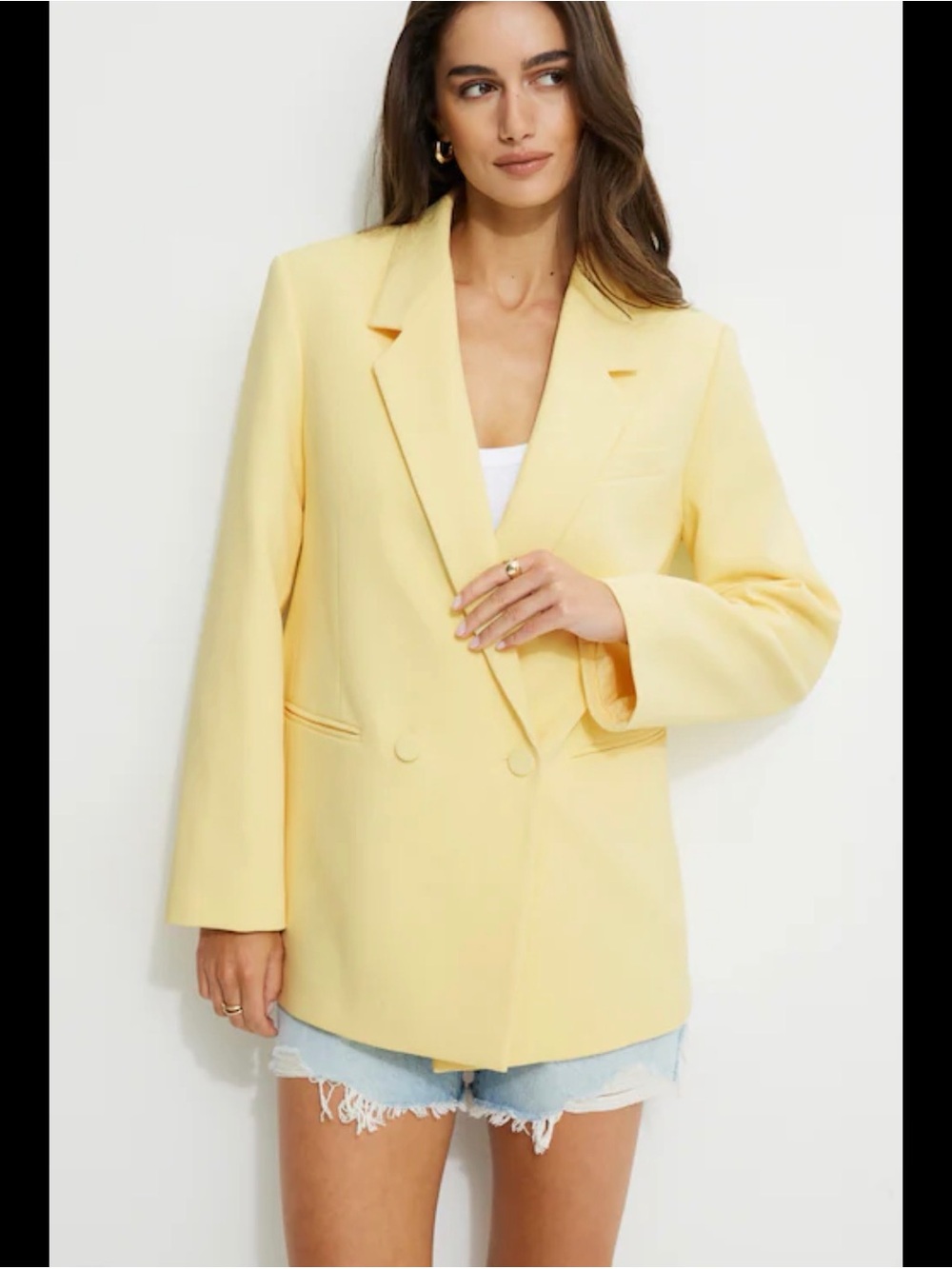 Dynamite Soft Lemon Double-Breasted Blazer